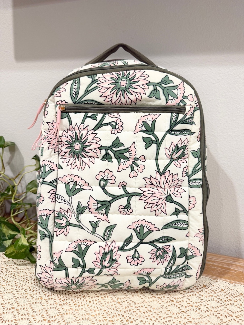 Target Floral Quilted Backpack in Pink and Green